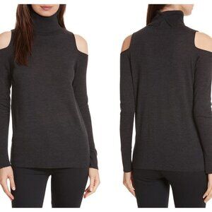 ALLUDE Wool Cold Shoulder Turtleneck Sweater (S)